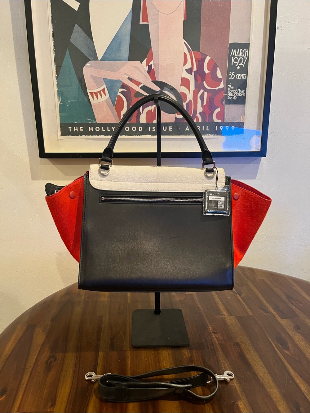 Celine Trapeze Pony HairTricolor Leather Satchel in Black, White & Red - Picture 3 of 12